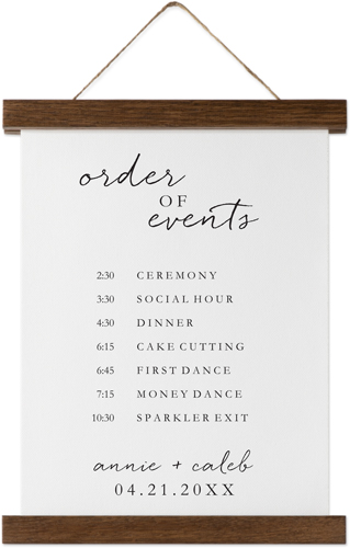 Scripted Order of Events Hanging Canvas Print, Walnut, 8x10, White