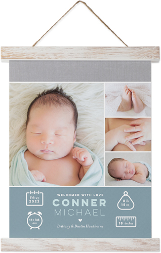 Welcome Baby Boy Hanging Canvas Print, Rustic, 8x10, Blue