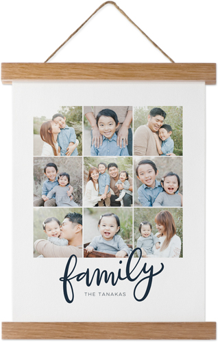 Family Script Collage Hanging Canvas Print, Natural, 8x10, Black