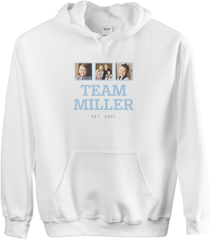 Team Family Gallery Custom Hoodie, Double Sided, Adult (S), White, Blue