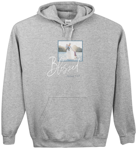 Blessed Script Custom Hoodie, Double Sided, Adult (S), Gray, Blue