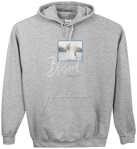 Blessed Script Custom Hoodie, Single Sided, Adult (S), Gray, Blue, azure