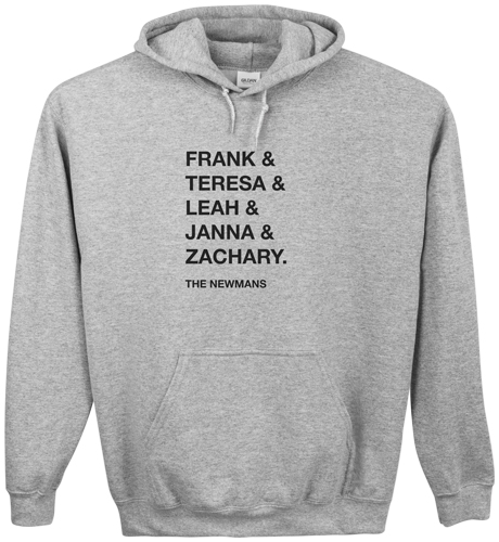 Family Names Custom Hoodie, Single Sided, Adult (S), Gray, Black, black