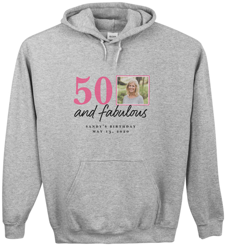 Fabulous Birthday Custom Hoodie, Single Sided, Adult (M), Gray, Pink