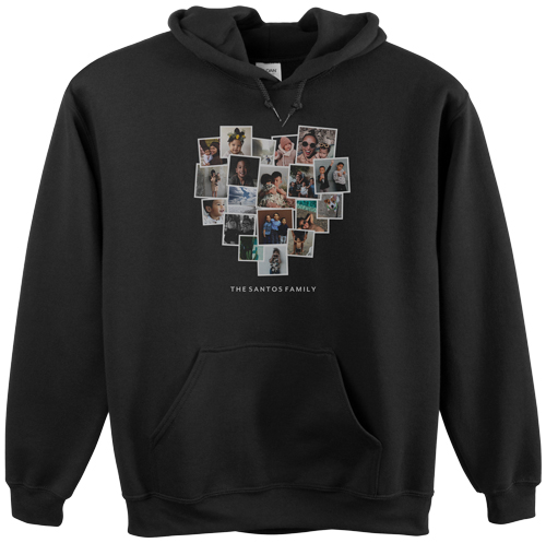 Tilted Heart Collage Custom Hoodie, Double Sided, Adult (L), Black, White