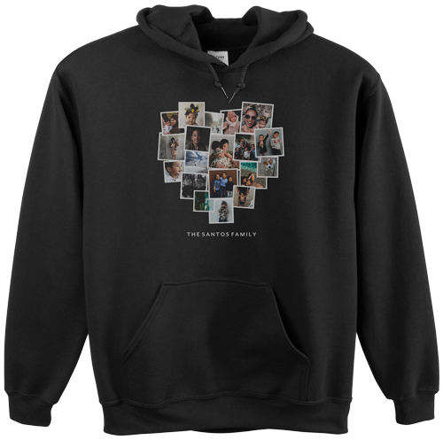 Tilted Heart Collage Custom Hoodie, Double Sided, Adult (L), Black, White, white
