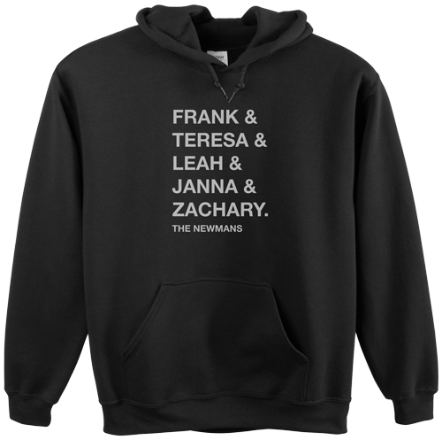 Family Names Custom Hoodie, Double Sided, Adult (L), Black, Black, black