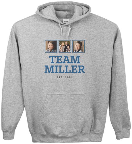 Team Family Gallery Custom Hoodie, Double Sided, Adult (L), Gray, Blue, light blue