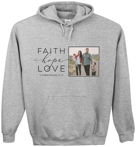 Faith Hope Love Gallery Custom Hoodie, Single Sided, Adult (L), Gray, Black