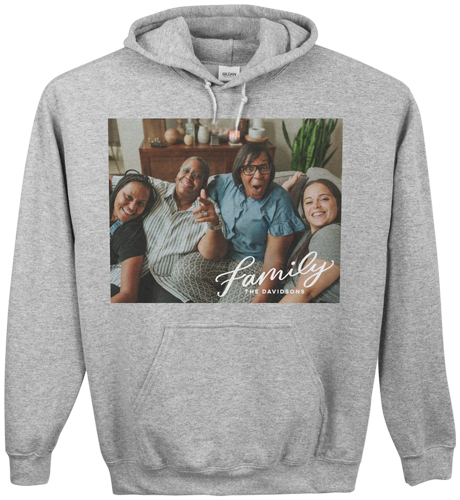 Family Letters Custom Hoodie, Double Sided, Adult (L), Gray, White