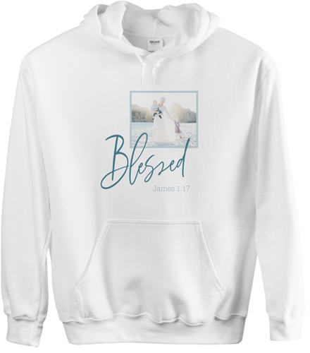 Blessed Script Custom Hoodie, Double Sided, Adult (XL), White, Blue