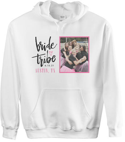 Bride Tribe Custom Hoodie, Double Sided, Adult (XL), White, Pink