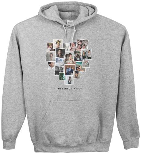 Tilted Heart Collage Custom Hoodie, Double Sided, Adult (XL), Gray, White