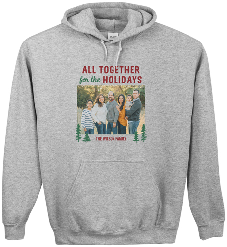 All Together for the Holidays Custom Hoodie, Double Sided, Adult (XL), Gray, Red