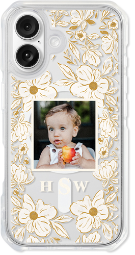 Classic Floral Monogram iPhone Clear Impact Case, With Magsafe, Impact Clear, iPhone 16, Beige, antique white