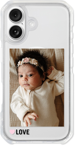 Love Heart iPhone Clear Impact Case, With Magsafe, Impact Clear, iPhone 16, Pink, light pink