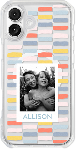 Colorful Brick Border iPhone Clear Impact Case, With Magsafe, Impact Clear, iPhone 16 Plus, Yellow