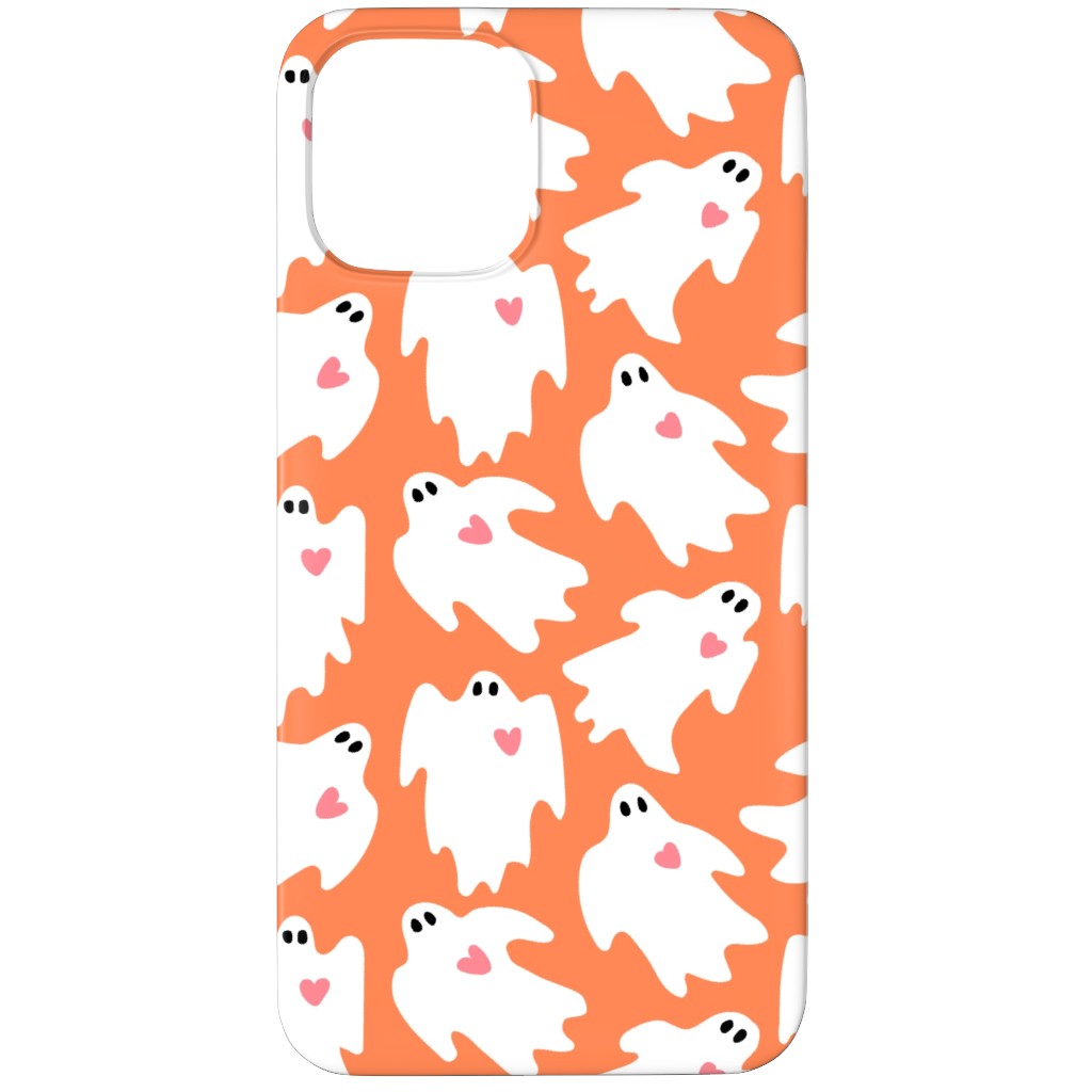 Halloween Ghosts With Hearts - Orange Phone Case, Silicone Liner Case, Matte, iPhone 11 Pro Max, Orange