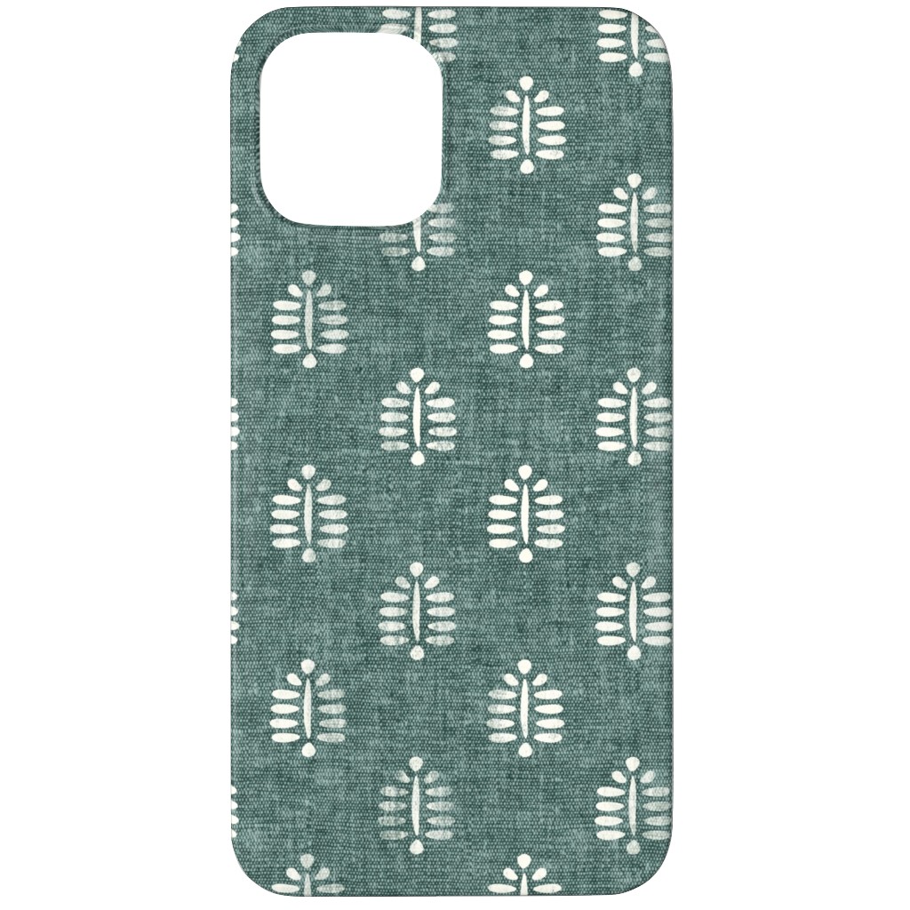 Block Print Fern on Dark Jade Phone Case, Silicone Liner Case, Matte, iPhone 11 Pro Max, Green