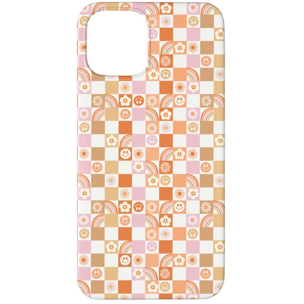 Retro Checkerboard - Daisy, Smile, Happy - Pink Orange Phone Case, Silicone Liner Case, Matte, iPhone 11 Pro Max, Orange, Orange