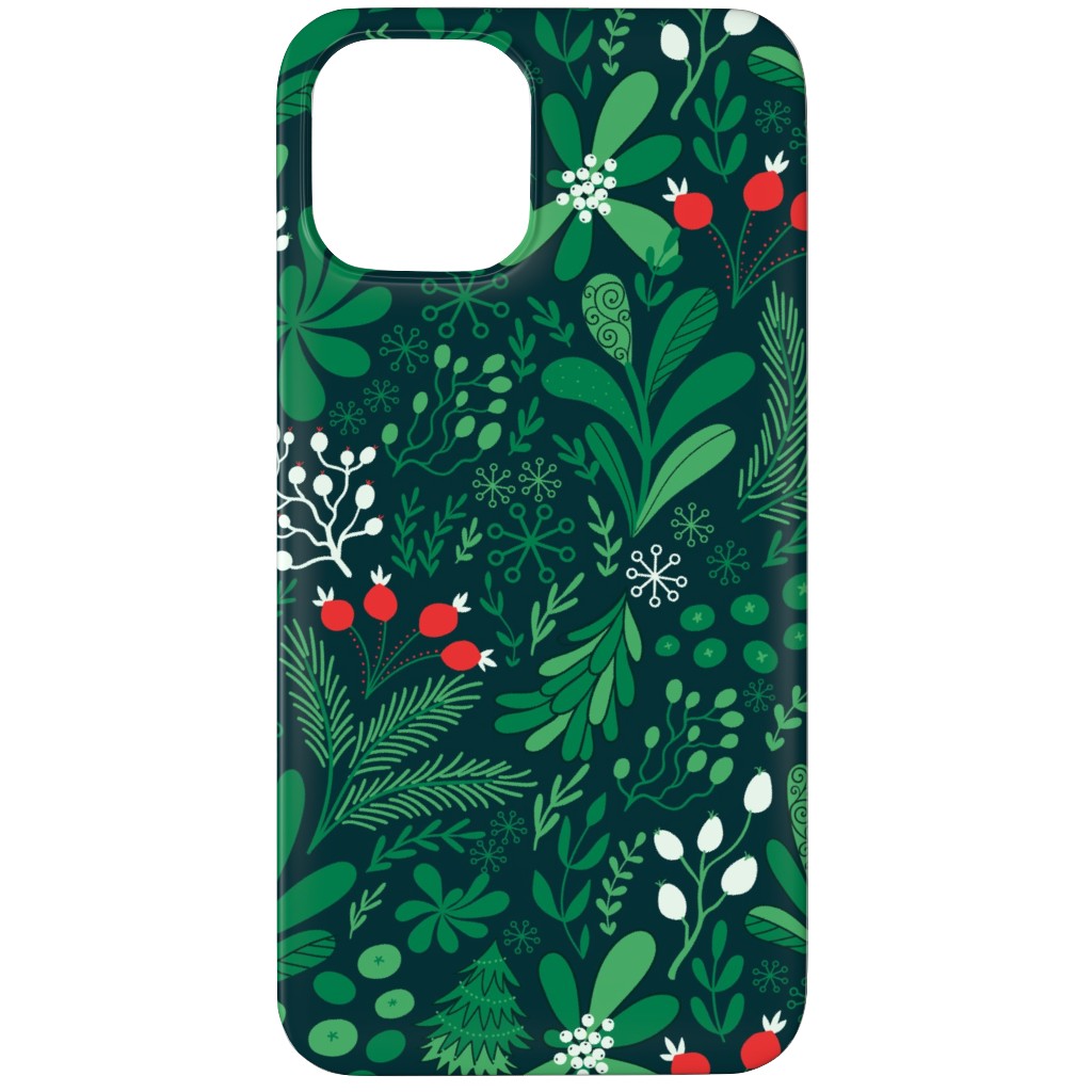 Merry Christmas Botanical - Green Phone Case, Silicone Liner Case, Matte, iPhone 11 Pro Max, Green
