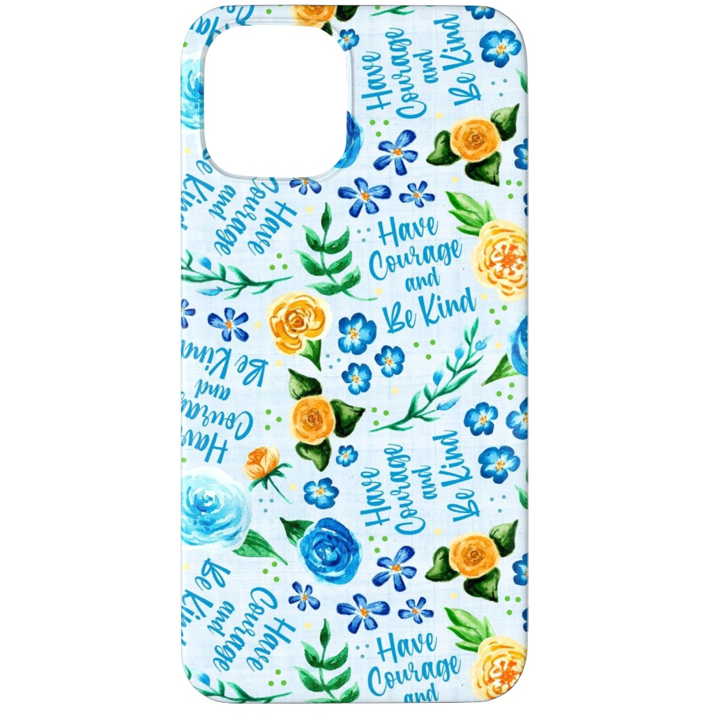 Have Courage and Be Kind - Watercolor Floral - Blue and Yellow Phone Case, Slim Case, Matte, iPhone 11 Pro Max, Blue