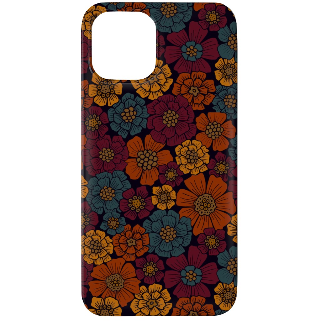 Burgundy, Rust, Mustard & Teal Floral Phone Case, Silicone Liner Case, Matte, iPhone 11 Pro, Red