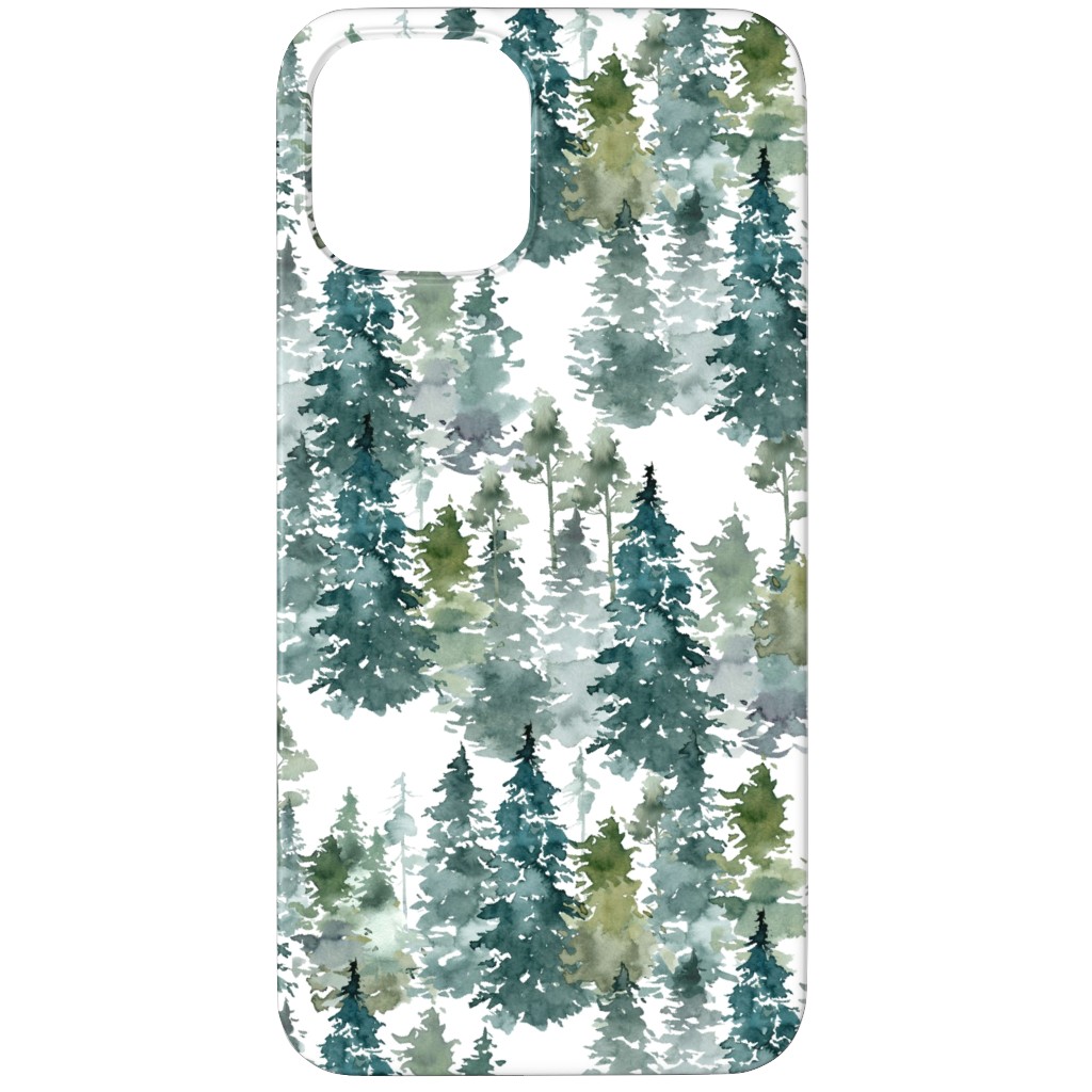 Woodland Trees Watercolor - White Phone Case, Silicone Liner Case, Matte, iPhone 11 Pro, Green, Classic Green