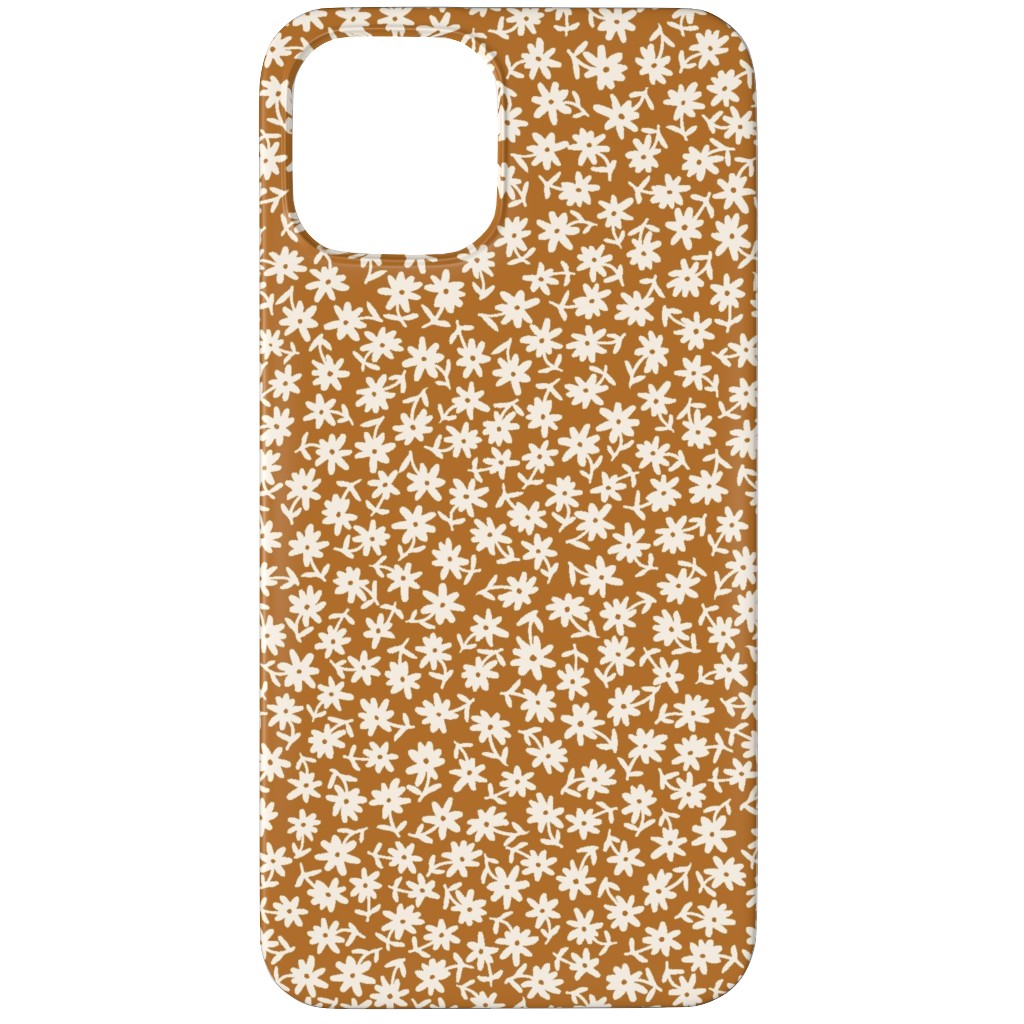 Ditsy Floral - Cream on Golden Mustard Brown Phone Case, Slim Case, Matte, iPhone 11 Pro, Brown