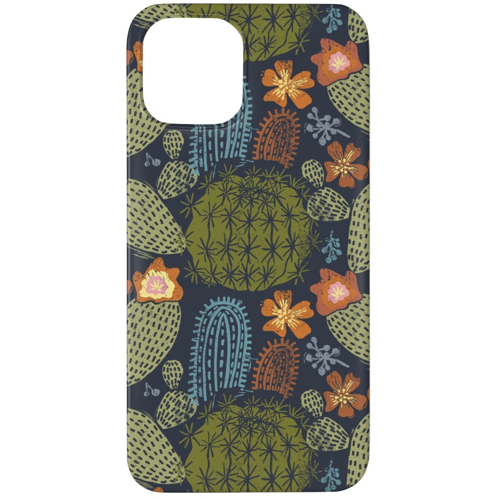 Cactus Garden - Block Print Style - Dark Phone Case, Slim Case, Matte, iPhone 11 Pro, Green