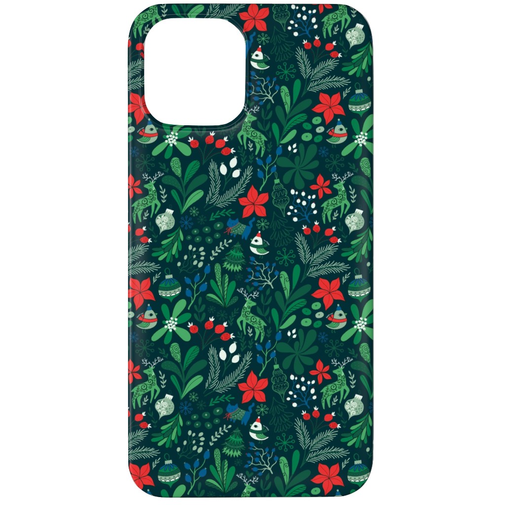 Merry Christmas Floral - Dark Phone Case, Slim Case, Matte, iPhone 11 Pro, Green, Classic Green