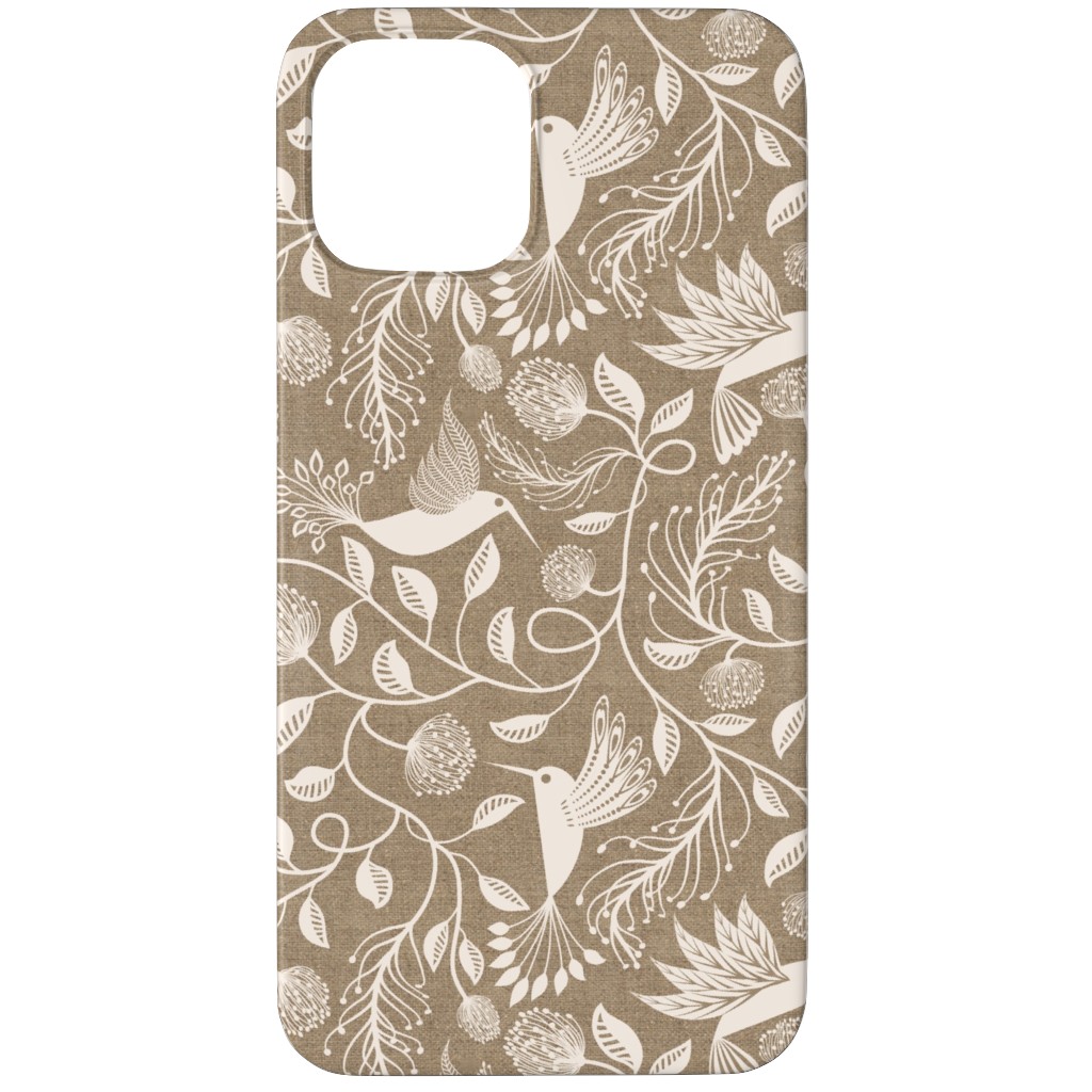 Papercutting Floral and Hummingbirds - Neutral Phone Case, Slim Case, Matte, iPhone 11 Pro, Beige