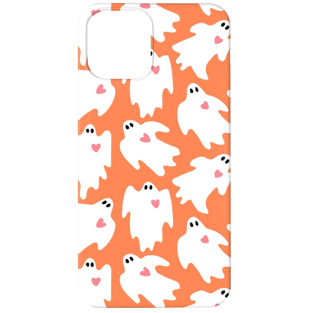 Halloween Ghosts With Hearts - Orange Phone Case, Silicone Liner Case, Matte, iPhone 11, Orange