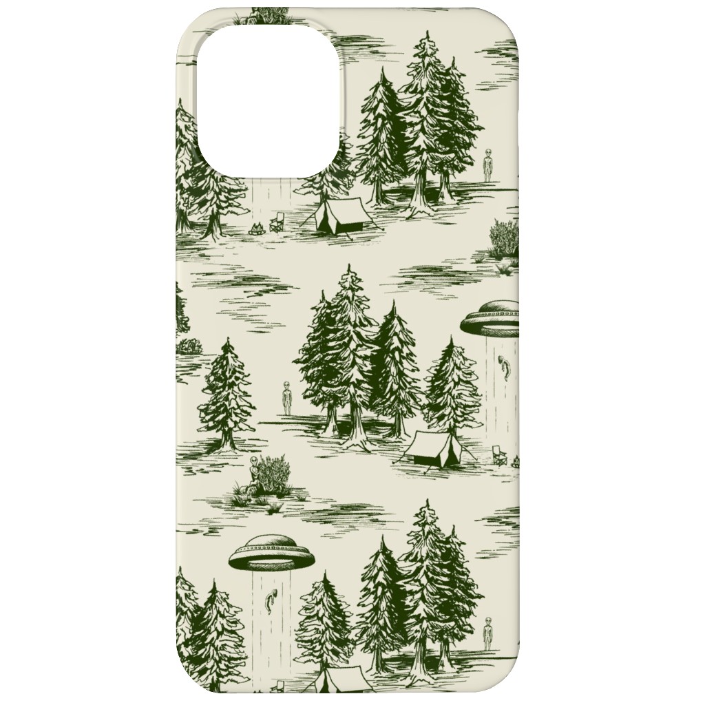 Alien Abduction Toile De Jouy - Forest Green & Cream Phone Case, Silicone Liner Case, Matte, iPhone 11, Green, Classic Green