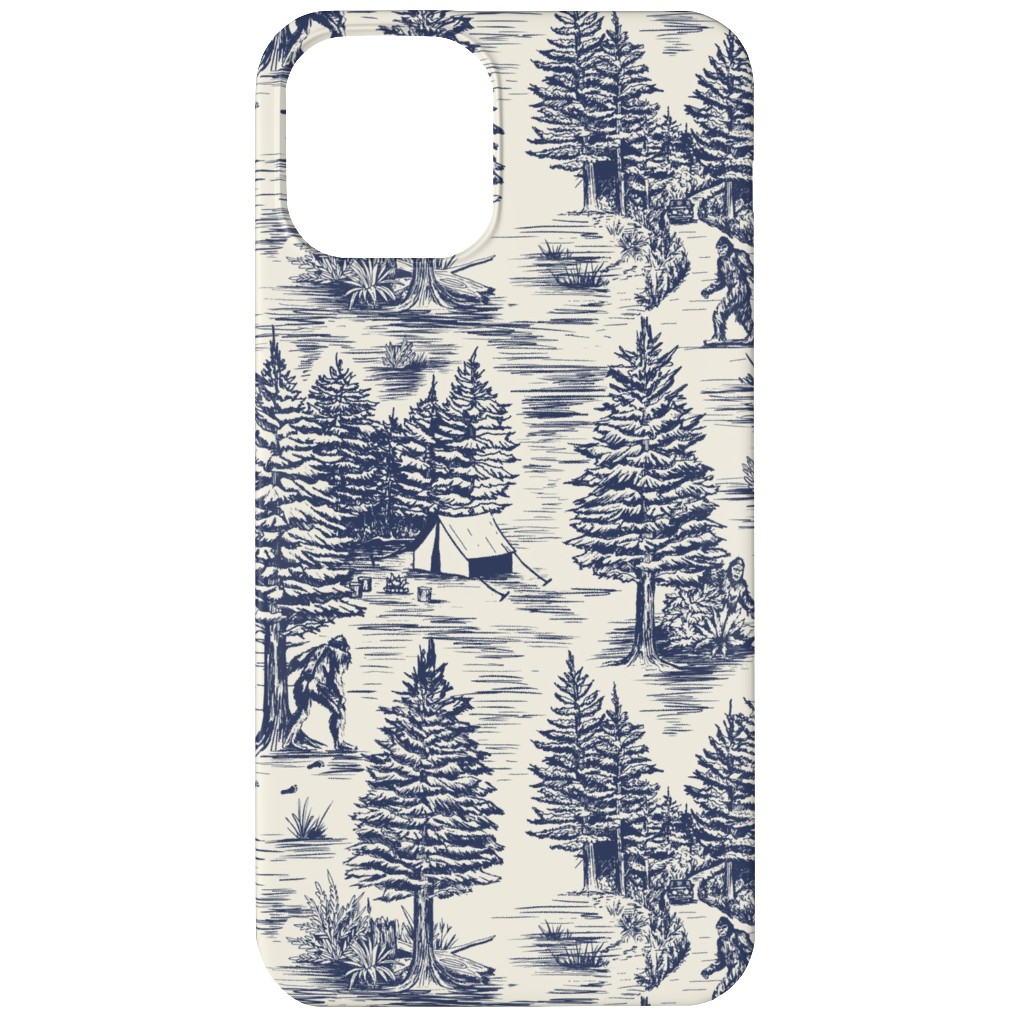 Bigfoot / Sasquatch Toile De Jouy - Blue Phone Case, Silicone Liner Case, Matte, iPhone 11, Blue, True Blue