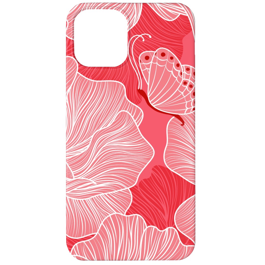 Floral & Butterflies on Scarlet Phone Case, Silicone Liner Case, Matte, iPhone 11, Pink, Bright Pink
