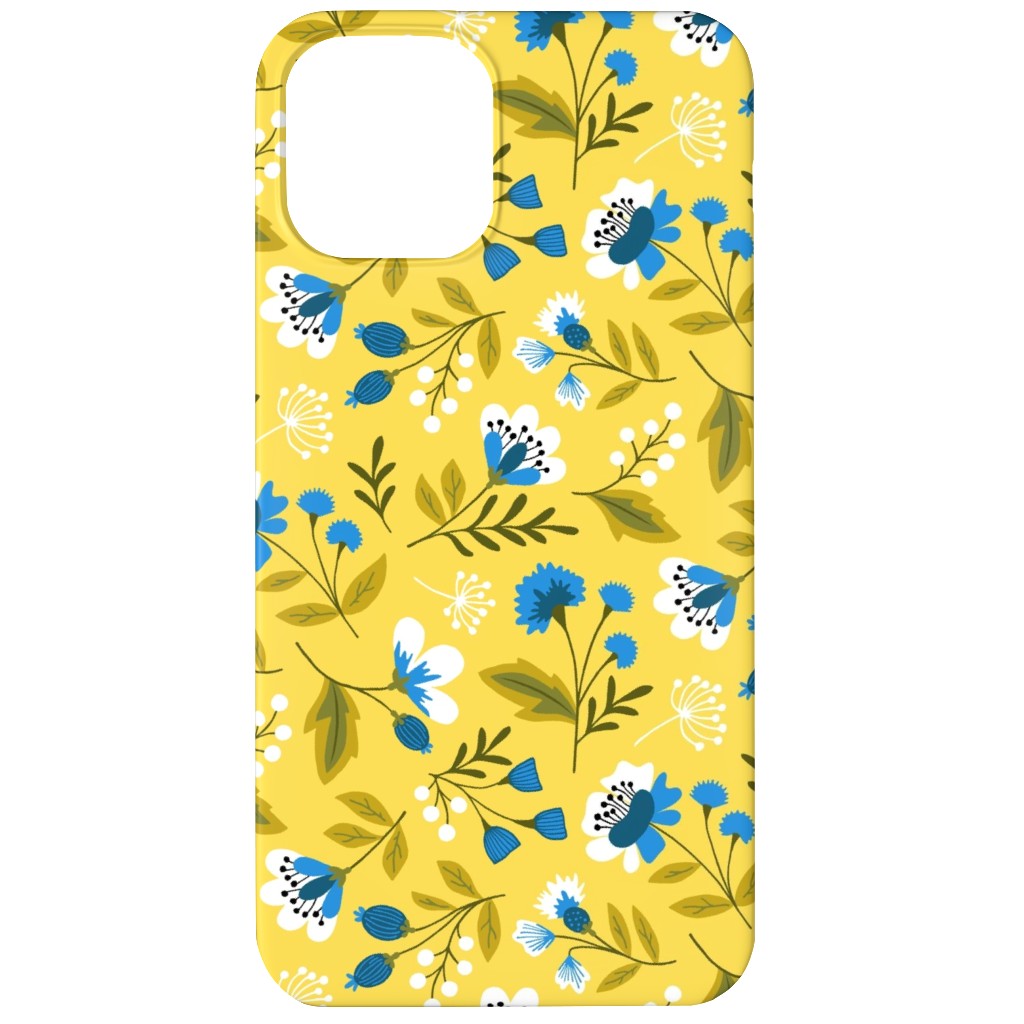 Colorful Spring Flowers - Blue on Yellow Phone Case, Silicone Liner Case, Matte, iPhone 11, Yellow, Classic Yellow