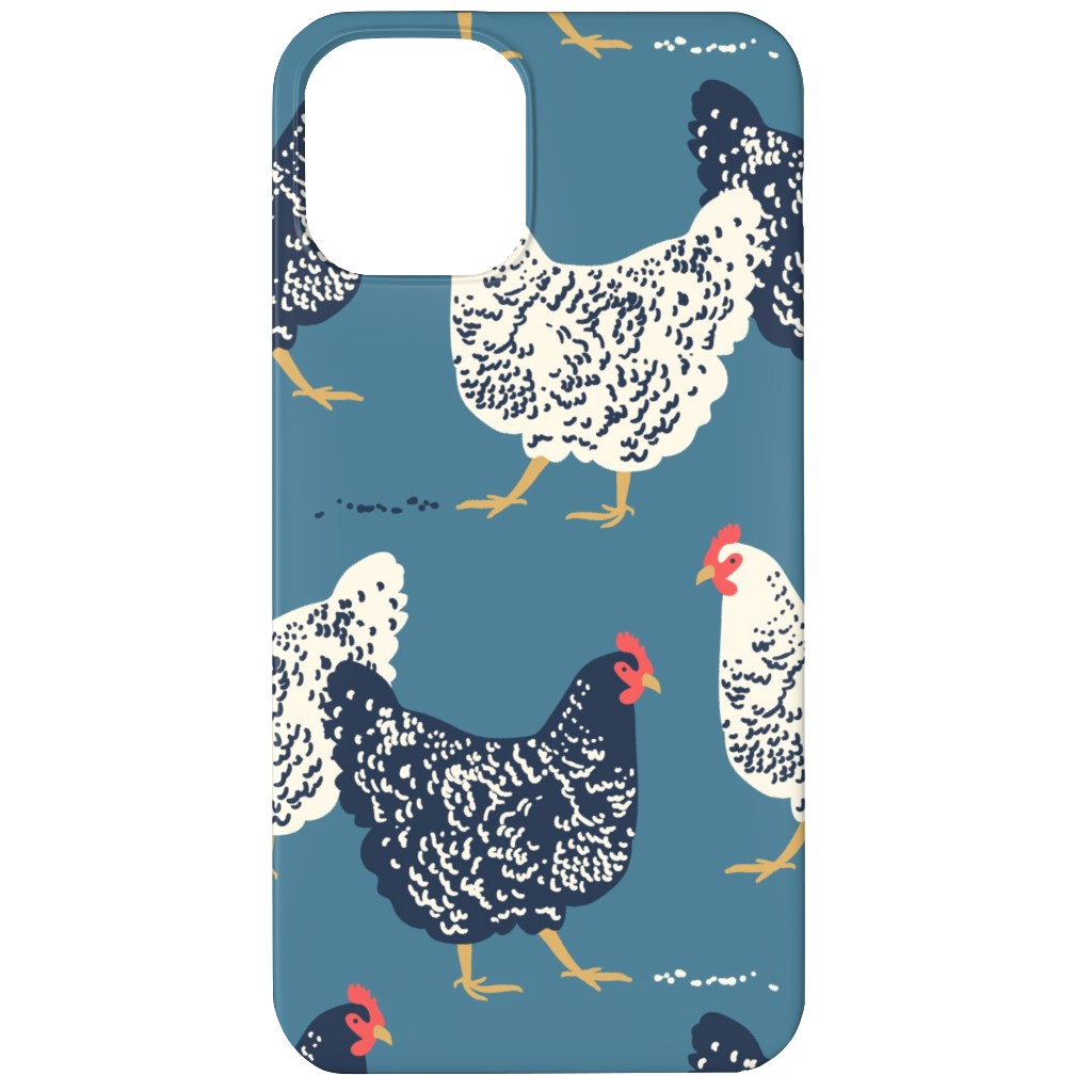 Farmhouse Chickens on Blue Phone Case, Silicone Liner Case, Matte, iPhone 11, Blue, True Blue