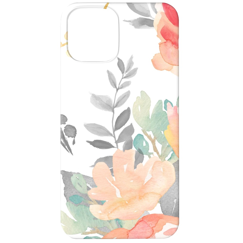 Watercolor Florals Phone Case, Silicone Liner Case, Matte, iPhone 11, Orange, White