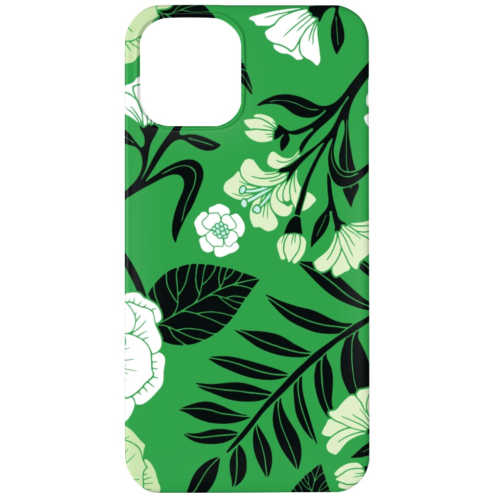 Green, Black & White Floral Pattern Phone Case, Silicone Liner Case, Matte, iPhone 11, Green, Classic Green