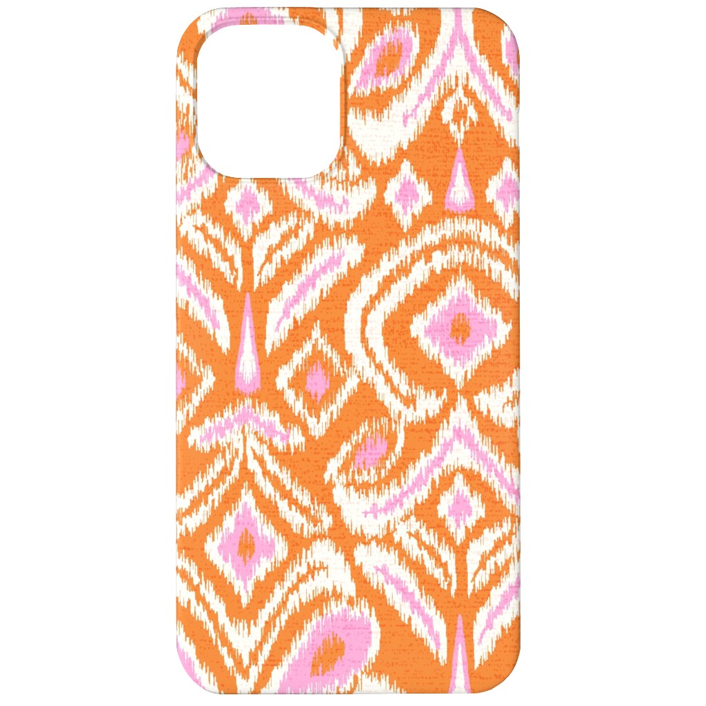 Ikat Flower - Orange and Pink Phone Case, Silicone Liner Case, Matte, iPhone 11, Orange