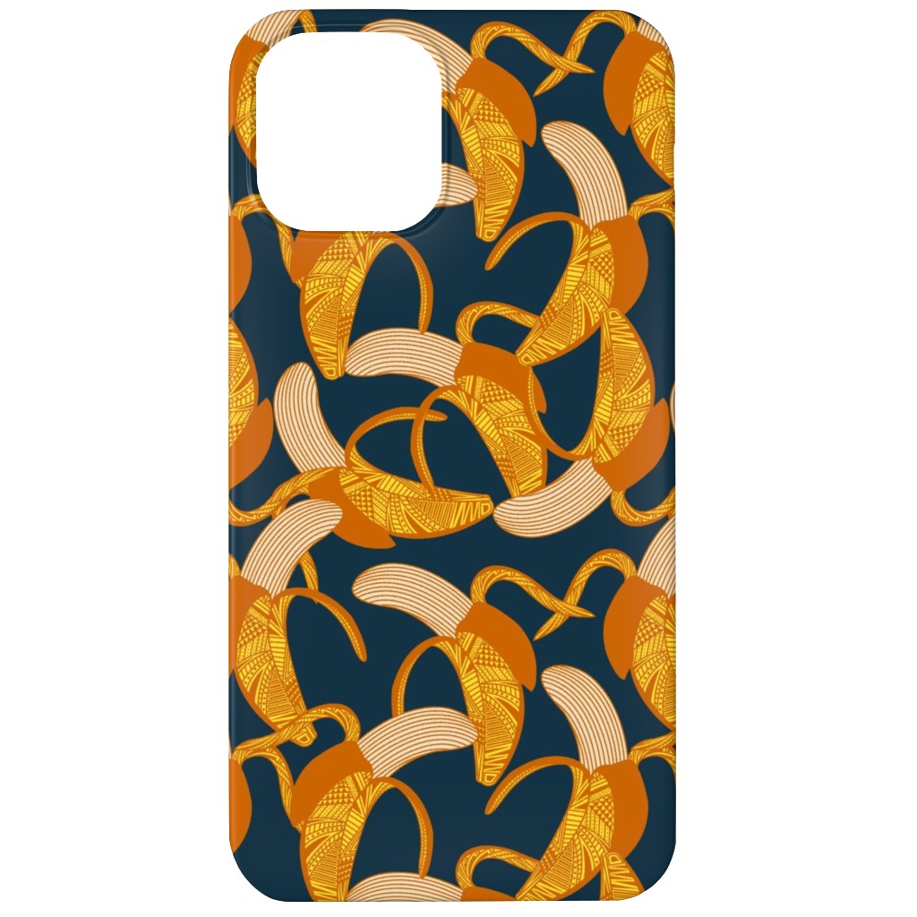 Peeled Banana - Yellow on Navy Phone Case, Silicone Liner Case, Matte, iPhone 11, Yellow
