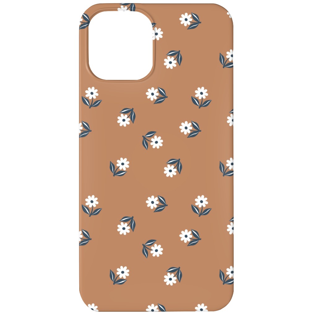 Romantic Boho Daisy Flowers - Scandinavian Print - Caramel Brown Blue Phone Case, Silicone Liner Case, Matte, iPhone 11, Orange