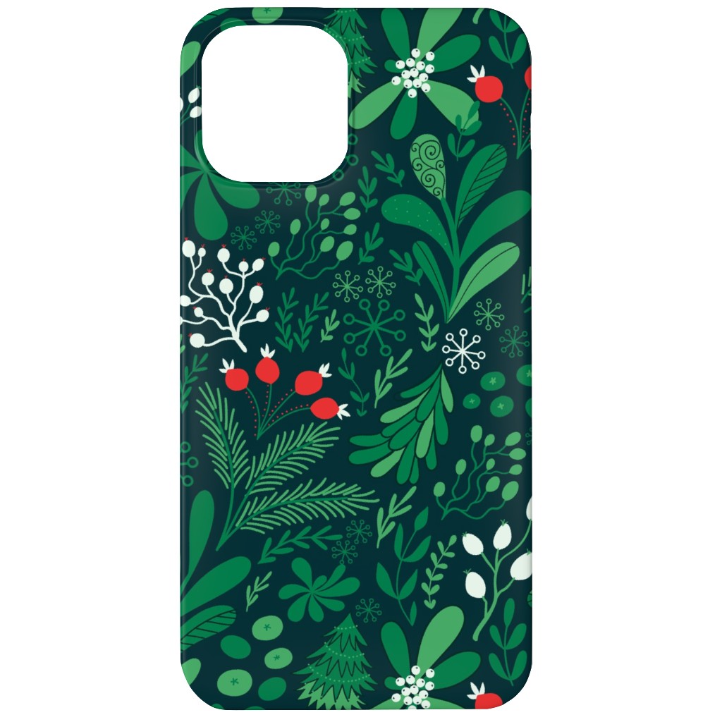 Merry Christmas Botanical - Green Phone Case, Silicone Liner Case, Matte, iPhone 11, Green, Classic Green