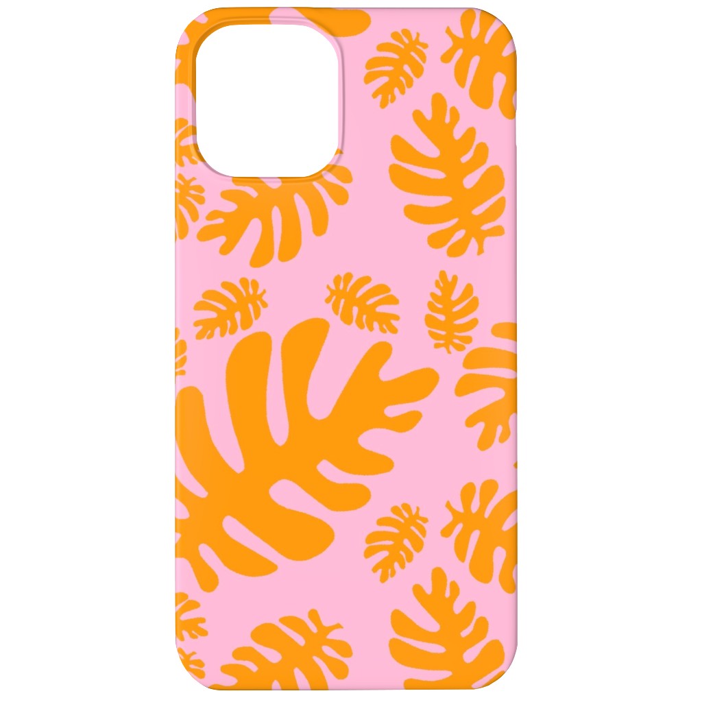 Funky Tropical Leaf - Orange and Blush Phone Case, Slim Case, Matte, iPhone 11, Pink, Bright Pink