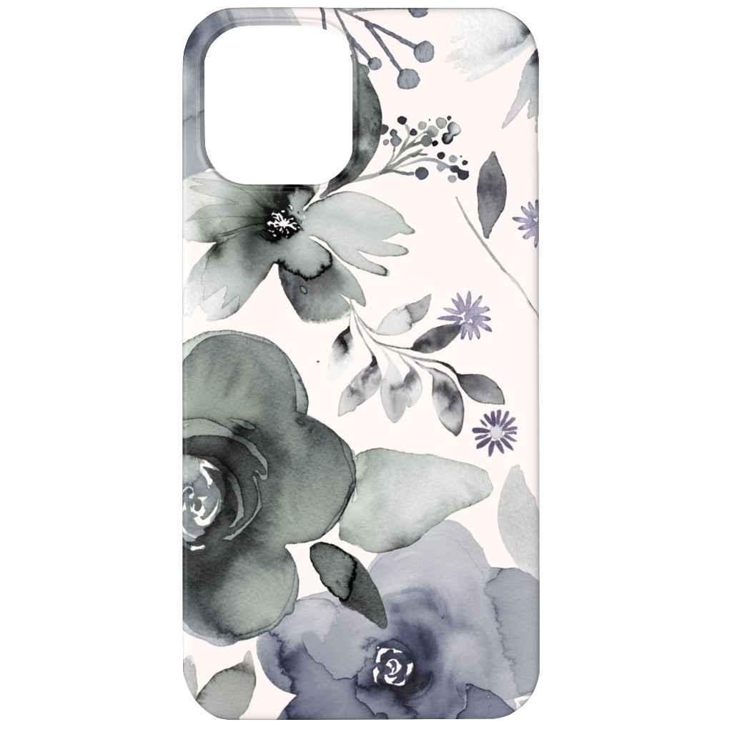 Wintery Watercolor Flower Bouquets - Navy Phone Case, Slim Case, Matte, iPhone 11, Blue