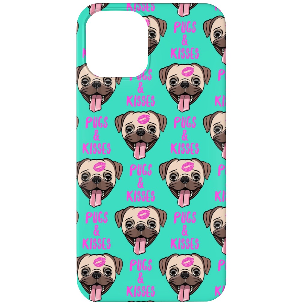 Pugs & Kisses - Cute Pug Dog - Teal Phone Case, Slim Case, Matte, iPhone 11, Green