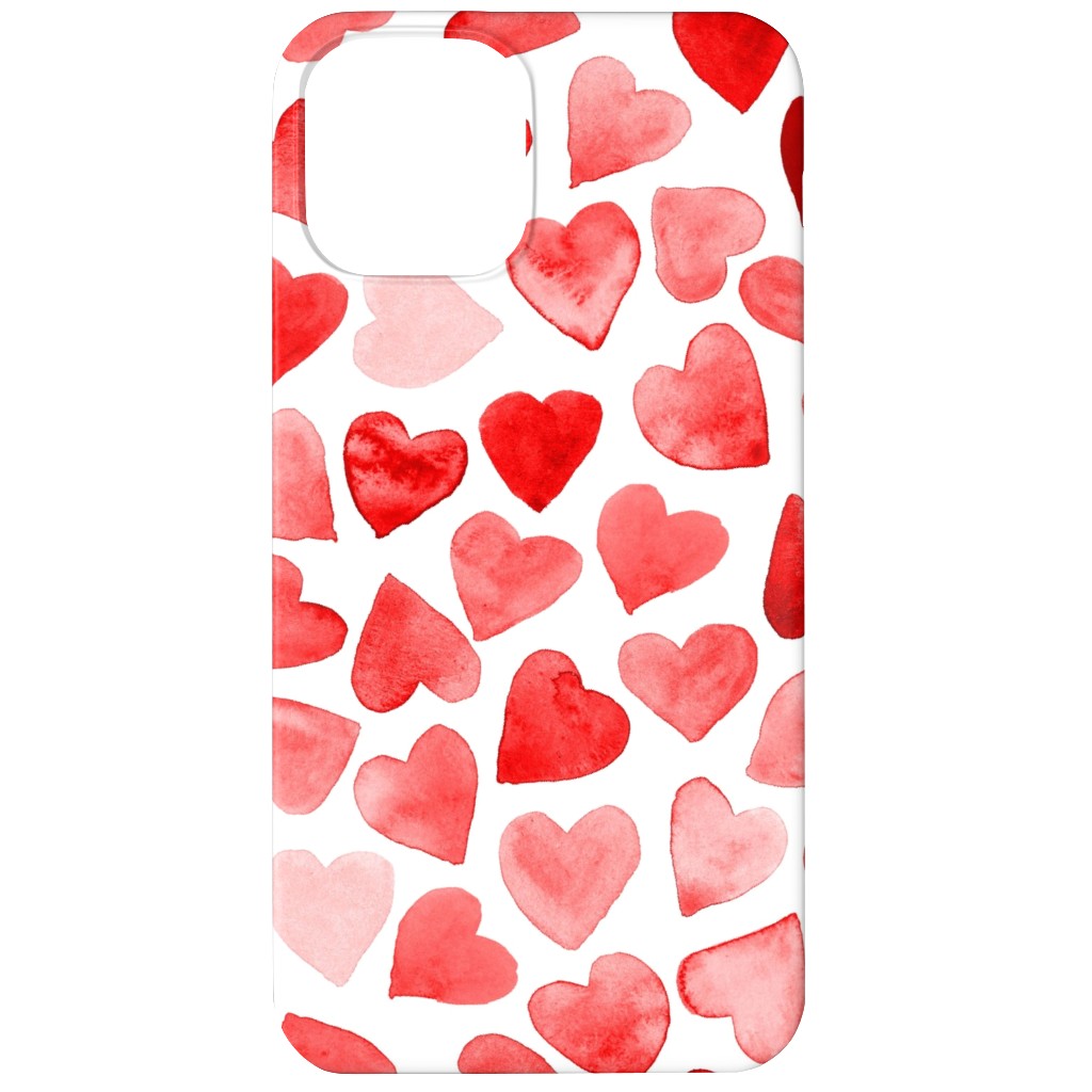 Red Hearts Watercolor - Red Phone Case, Slim Case, Matte, iPhone 11, Red