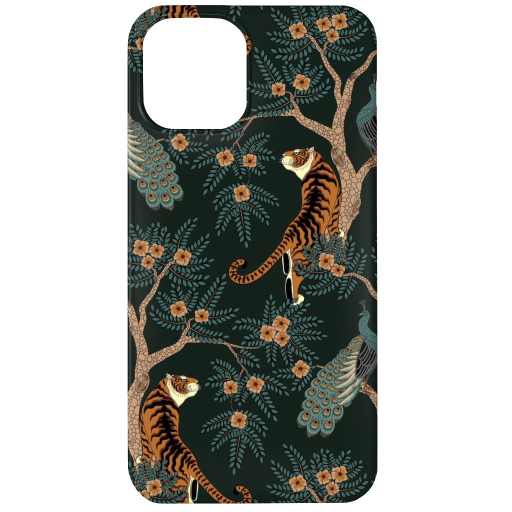 Tiger & Peacock on Black Phone Case, Slim Case, Matte, iPhone 11, Black