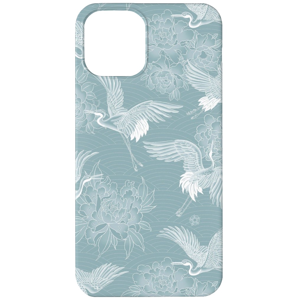 Majestic Cranes - White on Blue Phone Case, Silicone Liner Case, Matte, iPhone 12 Mini, Blue